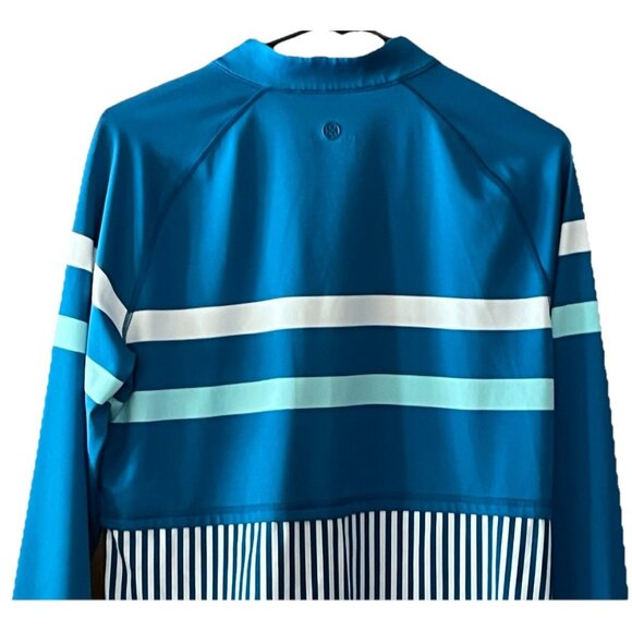 G/Fore Women's Large Long Sleeve 1/4 Zip Tiered Striped Golf Top Blue White - Picture 4 of 6